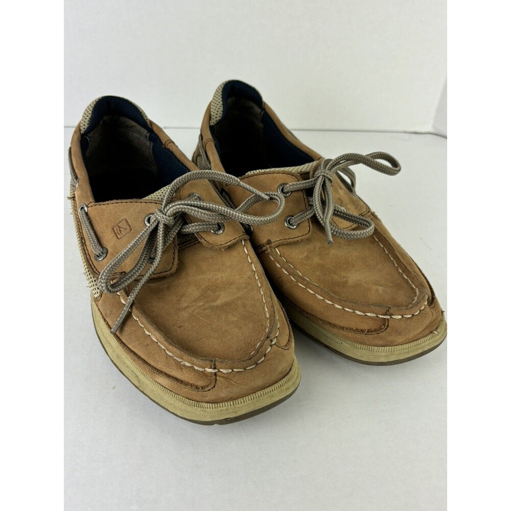 Sperry Lanyard Boat Youth Boys Beige brown Casual Shoes big kid size 5